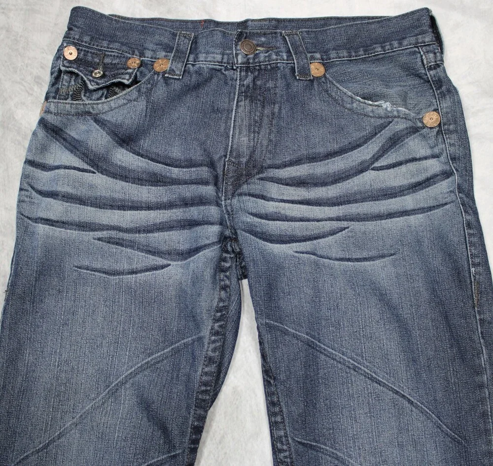 True Religion Billy Big T Jeans Mens 36 Bootcut Blue Whiskered Made USA